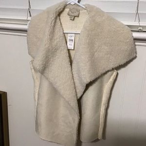 Ann Taylor LOFT cream colored suede/fleece vest
